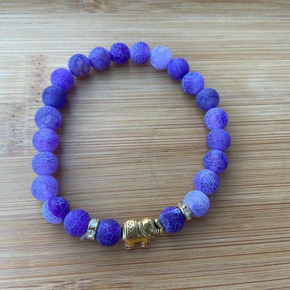 Hand Crafted Jewelry - Amethyst Stone Gold Elephant Bracelet